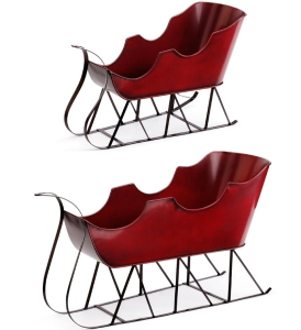 Red Metal Christmas Sleigh with Liner S/2 28", 17"
