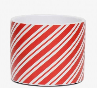 Red/White Ceramic Candy Stripe Container 4''