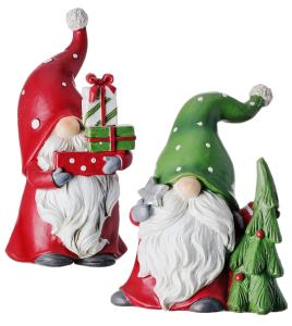 4'' Resin Santa Gnome with Gifts and Tree S/2