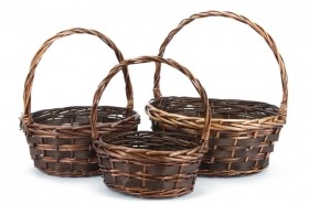 Round Brown Wood Chip Design Basket with Liners S/3 10'' - 14'' 