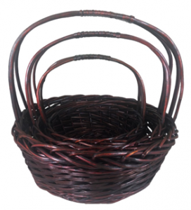 Round Mahogany Cut Wood Design Baskets with Liners S/3 12'' - 19''