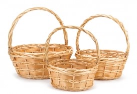 Round Natural Wood Chip Design Basket with Liners S/3 10'' - 14'' 