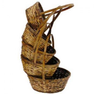 Round Stained Design Baskets with Liners S/5 6'' - 10''