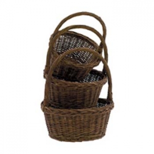 Round Unpeeled Willow Design Baskets with Liners S/3 7'' - 9'' 