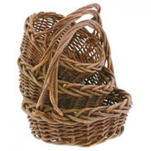 Round Unpeeled Willow Design Baskets with Liners S/3 10'' - 14'' 