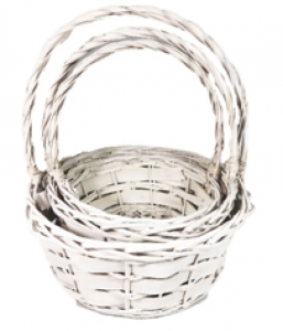 Round White Wood Chip Design Basket with Liners S/3 10'' - 14'' 