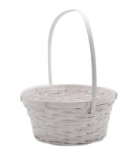Round White Wicker Design Basket with Liner 8'' 