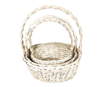 Round White Willow Design Basket with Liners S/3 9'' - 13'' 