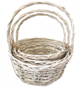 Round White Willow/Grass Design Basket with Liners S/3 10'' - 14'' 