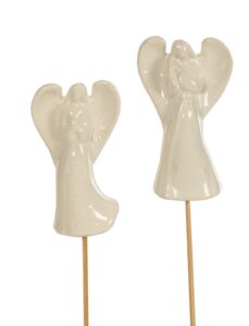 Ceramic Angel Stick In Pick , 2 Assorted S/12 3" Angel , 10" Pick