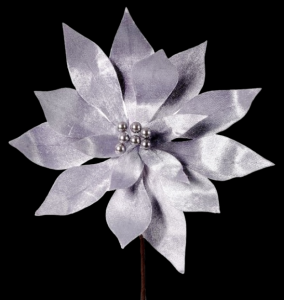 Silver/Grey Velvet Pearl Center Poinsettia 20", 11" Bloom