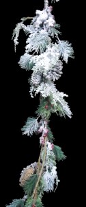 Snowy Mixed Greens Pine Cones and Berries Garland 4'