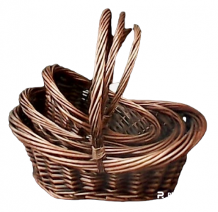 Stained Willow Oval Design Basket with Liners S/3 9.5'' - 15.5'' 