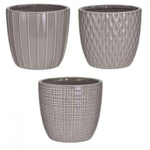 Taupe Assorted Ceramic Pot Covers S/3 4.5''
