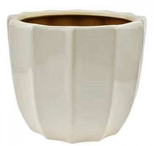 White Ribbed Ceramic Pot Cover 11''