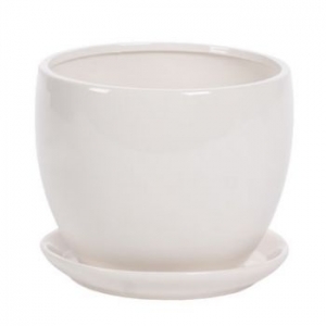 White Round Ceramic Planter with Saucer 2 sizes 