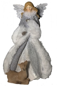 White/Silver Resin Fur Angel with Deer 