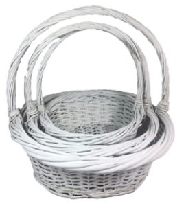 White Willow Deep Rolled Rim Design Basket with Liners S/3 12'' - 16.5''