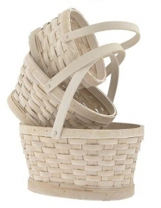 Whitewashed Oval Wood Chip Design Basket with Liners S/3  7'' 11'' 