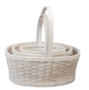 Whitewashed Oval Wood Chip Design Basket with Liners S/3 10'' - 17'' 