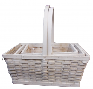 Whitewashed Rectangular Wood Chip Design Basket with Liners S/3 10'' - 17'' 
