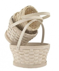Whitewashed Round Wood Chip Design Basket with Liners S/3 7''- 11''