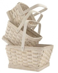 Whitewashed Square Wood Chip Design Basket with Liners S/3 7'' - 11''