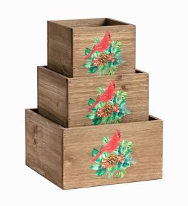 Wooden Cardinal Boxes with Liners S/3
8", 6.5", 5"