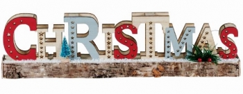 Wooden LED Light Up Christmas Sign S/2