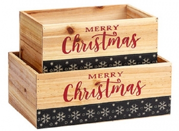 Wooden Rectangular Christmas Box S/2
