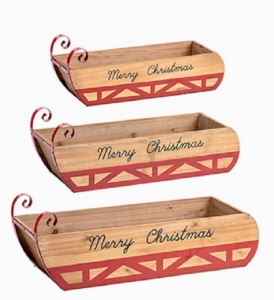 Wooden Sleigh Planters with Liners S/3
21", 18", 16"