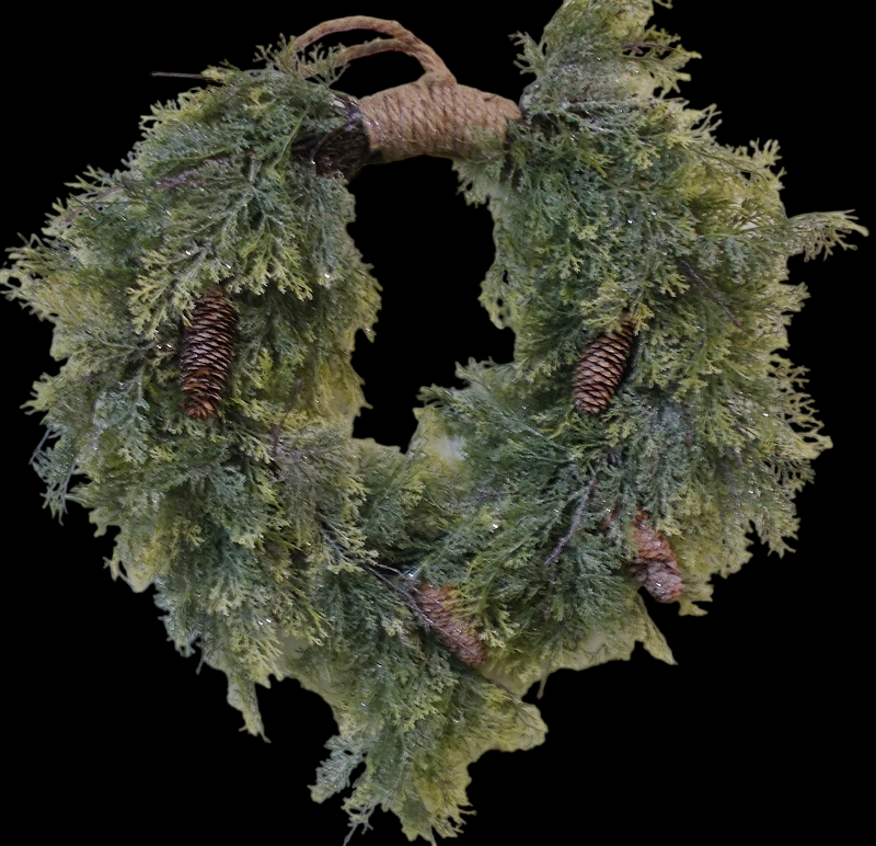 Iced Weeping Cedar Heart Wreath 28"