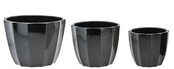 Black Ribbed Ceramic Pot Cover S/3
