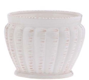 White with Gold Accents Ceramic Pot Cover  6.5" 