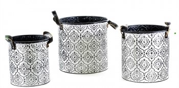 Metal Whitewashed Pot Covers with Leather Handles S/3 7" - 9.5"
