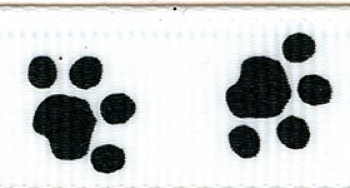 #3 Black/White Grosgrain Precious Pet Paw Prints 5/8" x 20yd