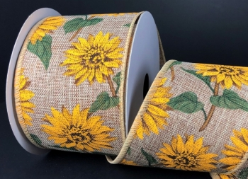 #40 Wired Natural Linen Sunflowers