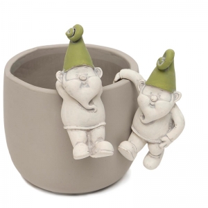 Green Hat Concrete Gnome Pot Hugger 2 Assorted S/6 5", Pot Not Available