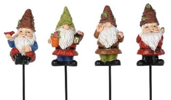 Resin Gnome Sick In Pick 4 Assorted S/12  2" Gnome, 9" Pick