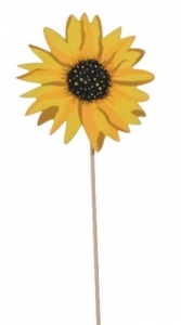 Wooden Cutout Sunflower Stick In Pick S/12 3", 12" Pick