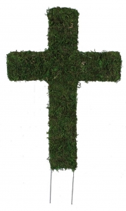 Wire and Moss Cross with Stake 14'' 
