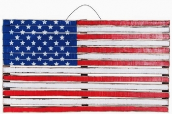 American Flag Made From Wooden Slats  39" x 21", with Wire Hanger