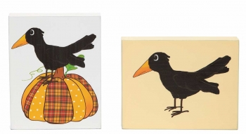 Assorted Wooden Blocks Table Sitters Crow/Crow with Pumpkin S/2
5" x 4"