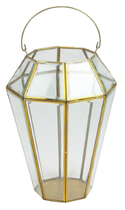 Brass/Glass Lantern  9" x 12.5', 5" Opening