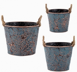 Bronze/Copper Leaves Pot Cover with Rope Handles S/3 10", 8.5", 7"
