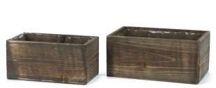 Brown Wooden Rectangular Centerpiece with Liners S/2 9'', 8" 