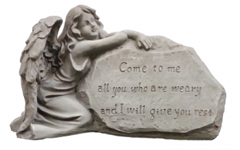 Concrete Angel with Rock "Come to Me All Who Are Weary" 10" x 7"