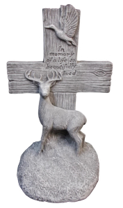 Concrete Deer Memorial Cross "A Life Beautifully Lived" 10" x 17" 