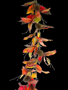 Elm Leaves with Pine Cones and Twigs Autumn Garland 6' 