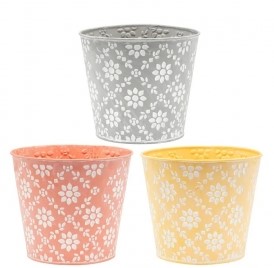 Flower Embossed Pot Covers S/3 2 sizes 
